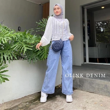 Celana Kulot Jeans Snow Highwaist Wanita Premium Warna