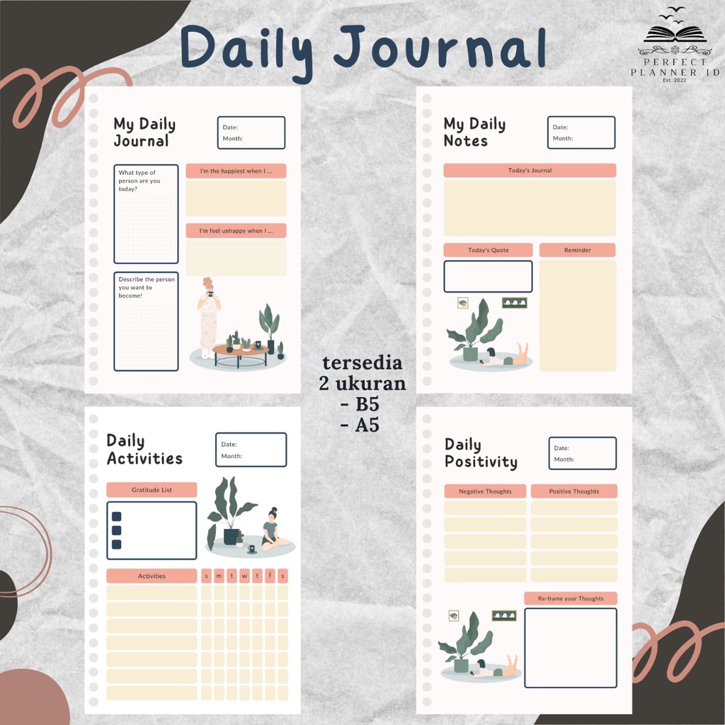 Jual Daily Journal, Jurnal Harian, Catatan Harian, Isi binder, Kertas