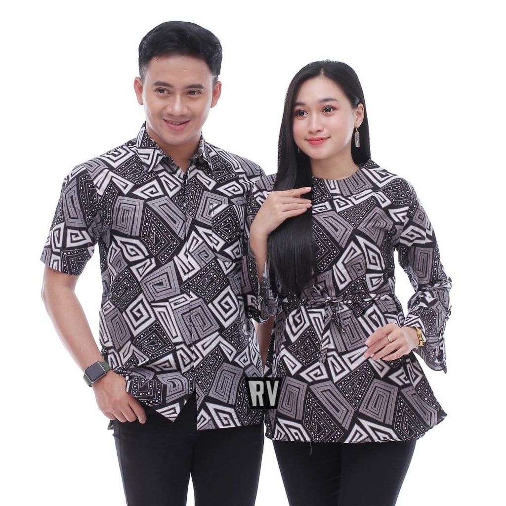 Jual Seragam Batik Kantor Set Couple Baju Batik Motif Bata Abu