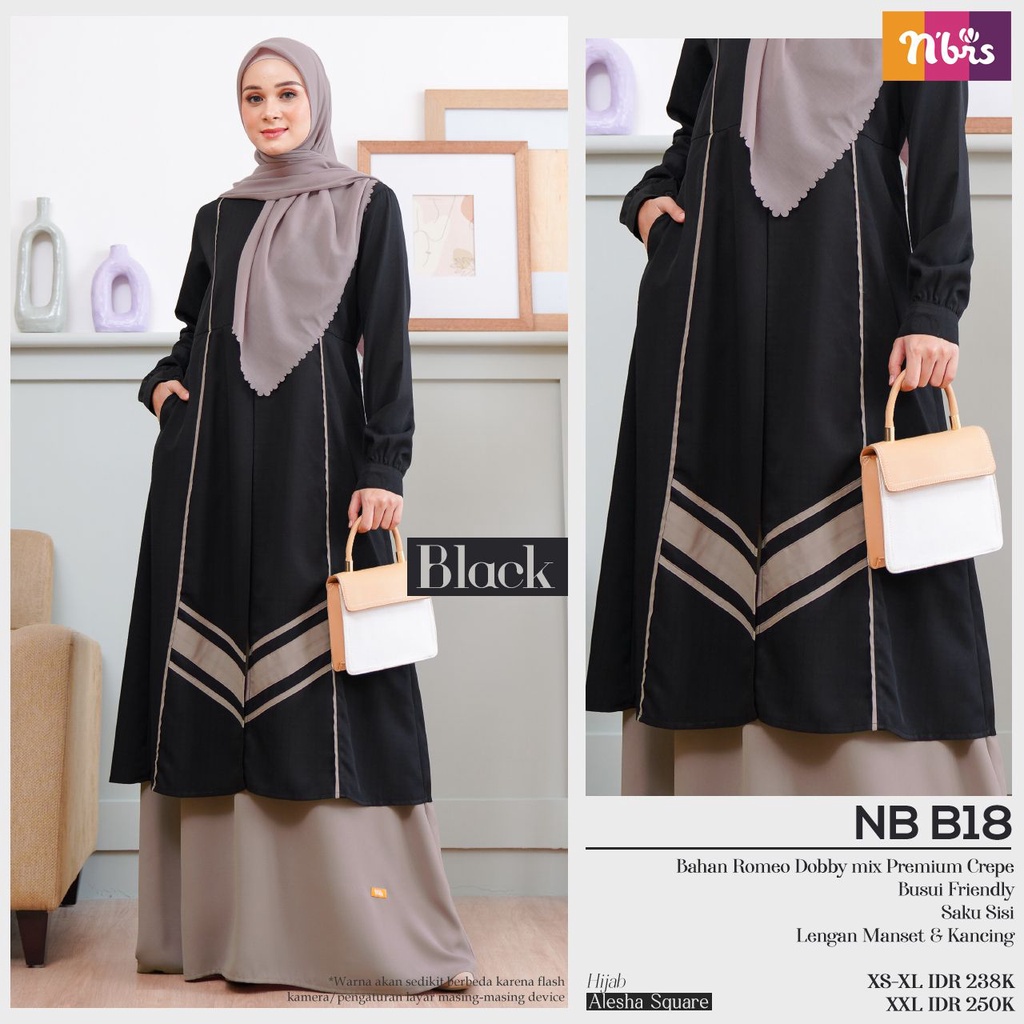 Jual Nibras Gamis Nb B18 Bahan Romeo Dobby Mix Crepe Dress Wanita Muslimah  Jubah Syari Gamis Kondangan | Shopee Indonesia