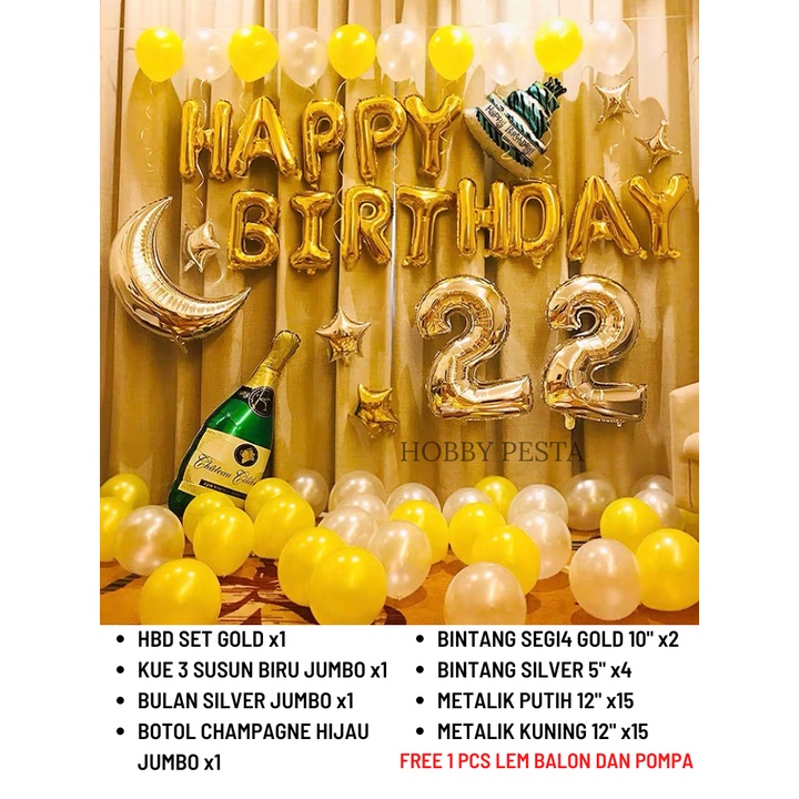 Jual Paket Dekorasi Ulang Tahun Gold Moon Set Dekorasi Ulang Tahun Hbd Set Shopee Indonesia