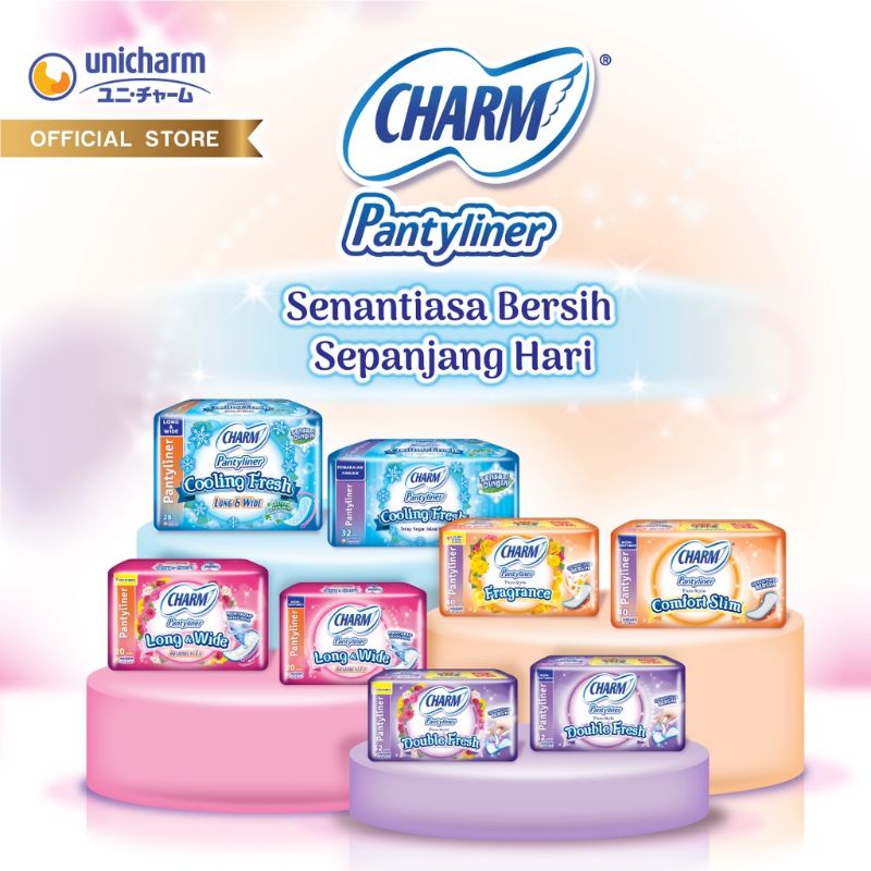 Jual CHARM Pantyliner Long n wide/cooling fresh/comfort slim/Double ...