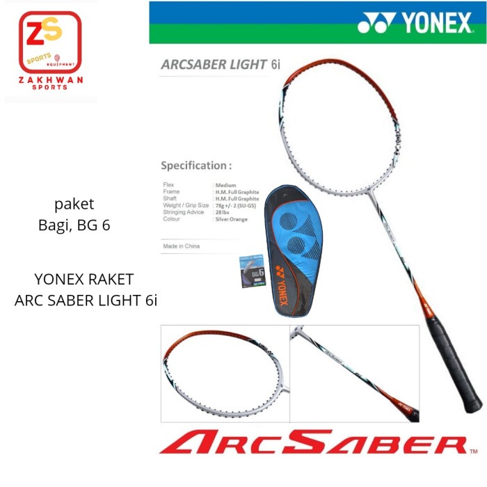 Jual RACKET BADMINTON YONEX ARC SABER LIGHT 6i+BG-6+TAS | RAKET ...