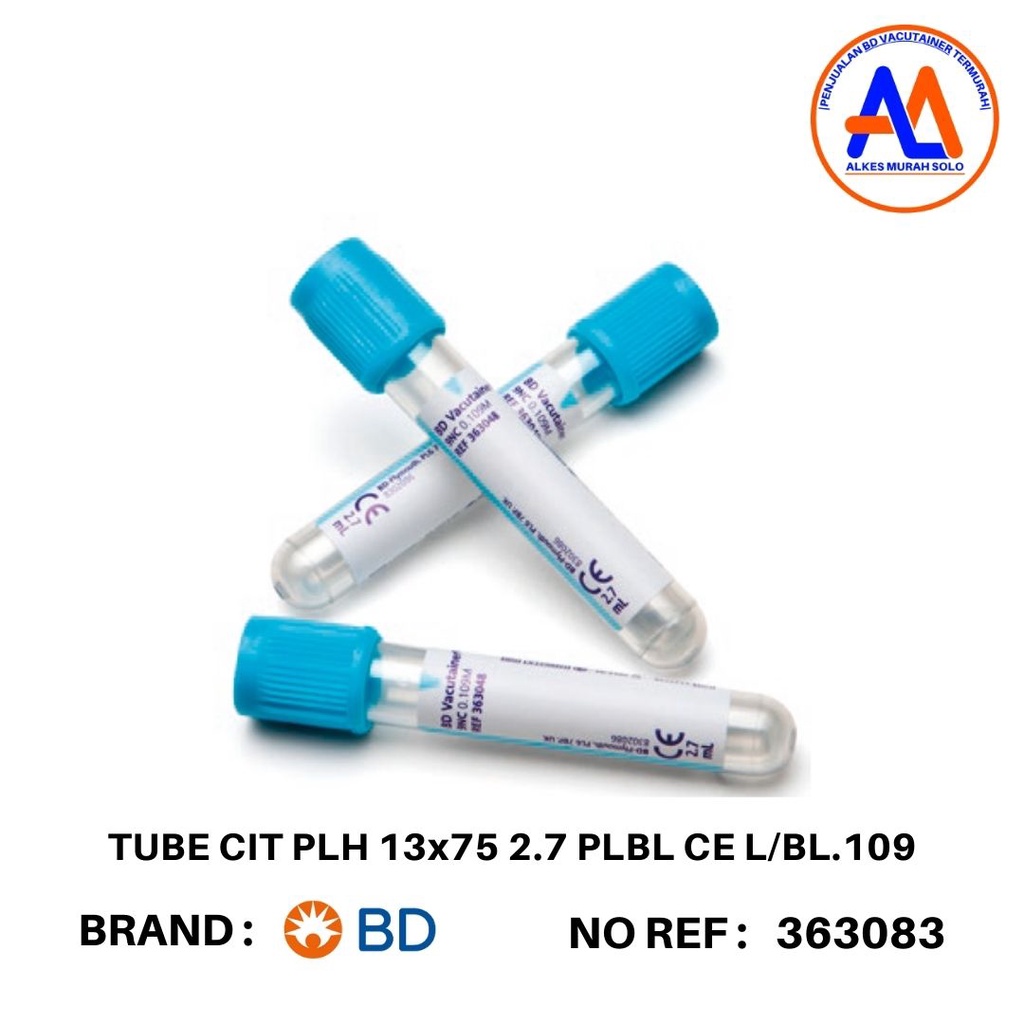 Jual BD Vacutainer Tube CIT PLH 13x75 2.7 PLBL CE L/BL.109 Tabung