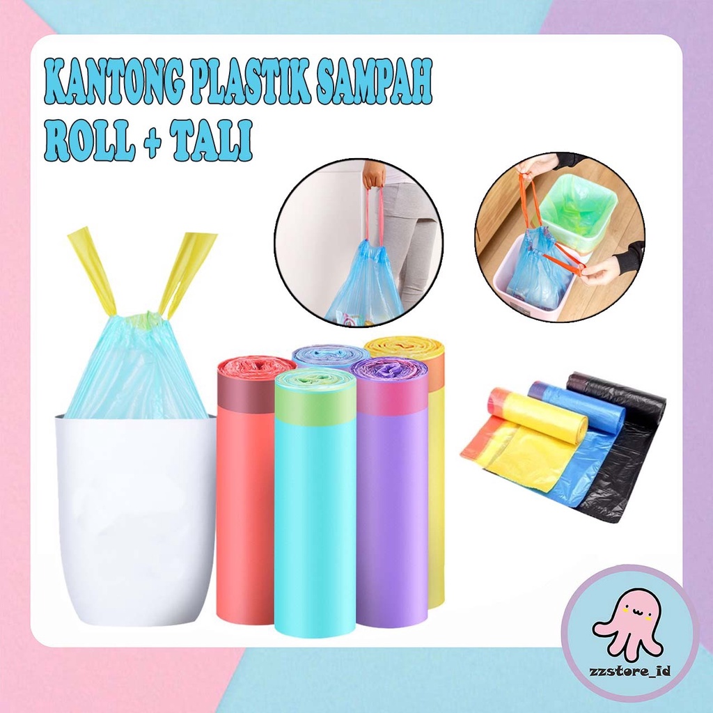 Jual Kantong Plastik Sampah Roll Dengan Tali Jumbo Ukuran Besar 45x50 Cm Isi 15 Lembar Kantong 8605