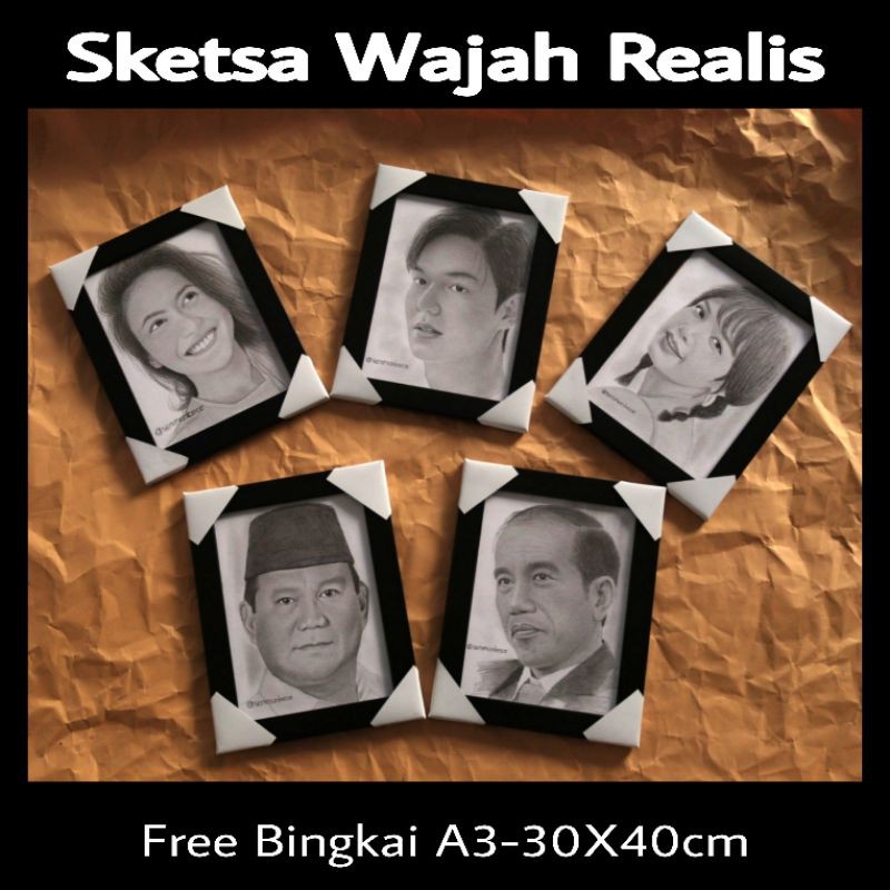 Jual Sketsa Wajah Realis A3 Free Bingkai Jasa Lukis Shopee Indonesia 8994