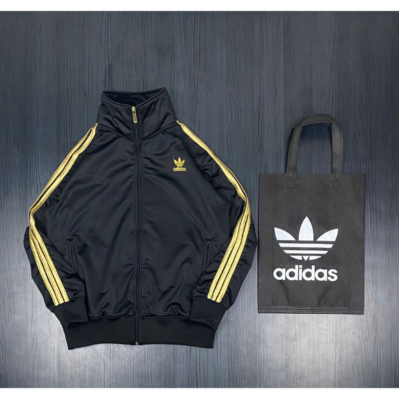 Jual Jaket Zipper Adidas Hitam List Gold Unisex Firebird