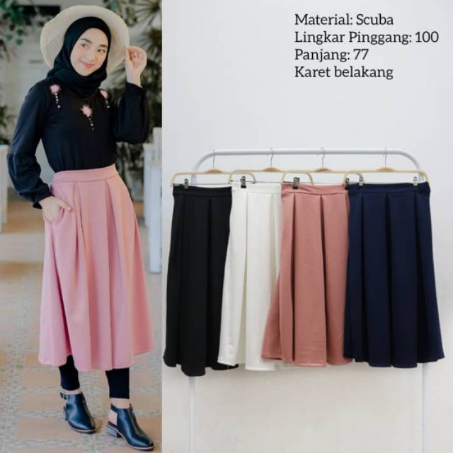 Jual Rok Scuba Polos Premium Big Size Pinggang Karet ukuran 7/8 Warna ...