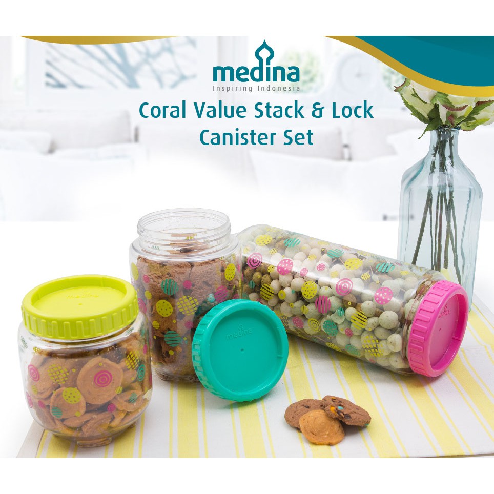 Jual DUSDUSAN Coral Value Stack & Lock Canister Set Toples Bening Anti ...