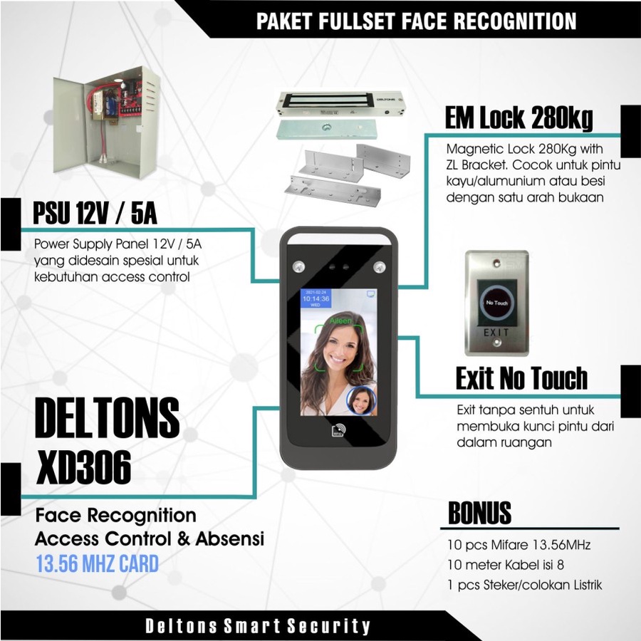 Jual Paket Smart Face Recognition Access Control Absensi 13.56MHz EM ...