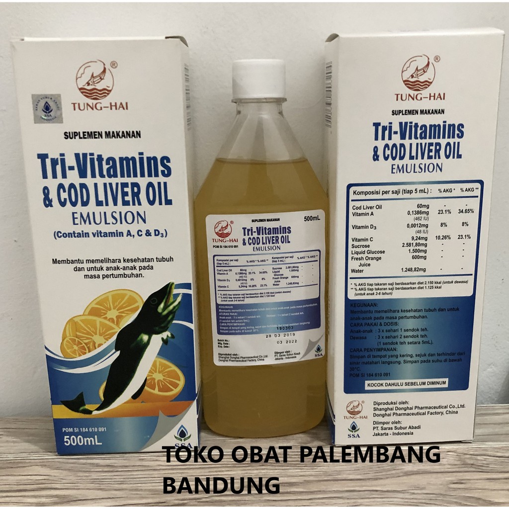 Jual Tung Hai Tri Vitamins Cod Liver Oil Emulsion 500ml Minyak Ikan Sirup Tunghai Cair Tung Hai