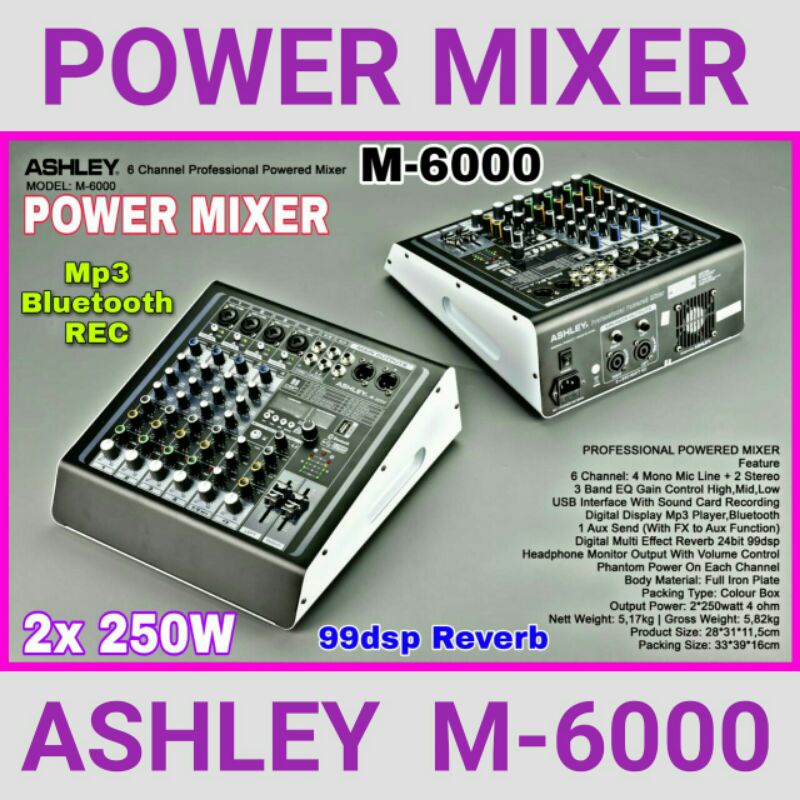 Jual Power mixer ASHLEY M6000 original ashley M6000 power mixer 250W M