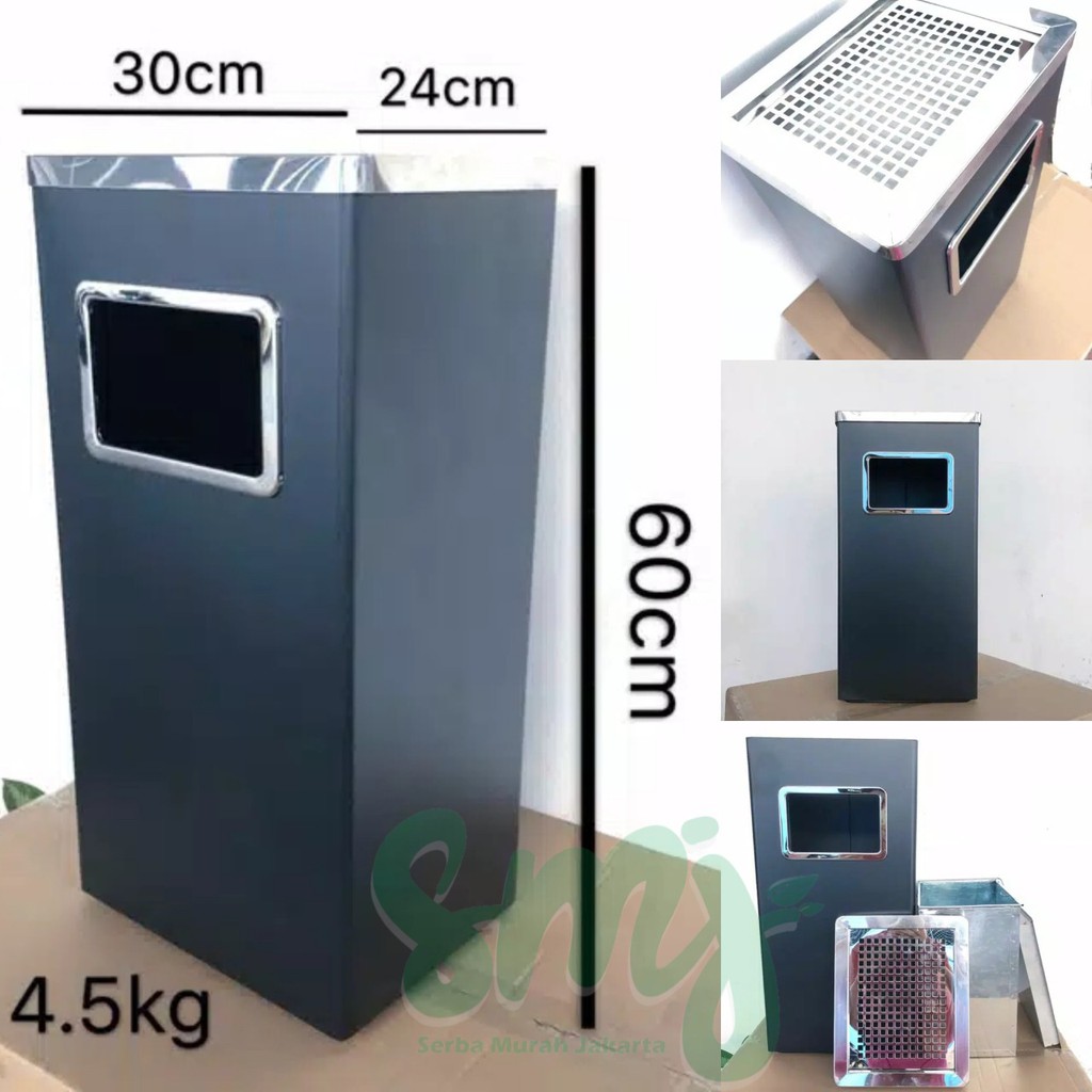 Jual SMJ - Tempat Tong Sampah Hitam Stainless Steel Rubbish Bin Asbak ...