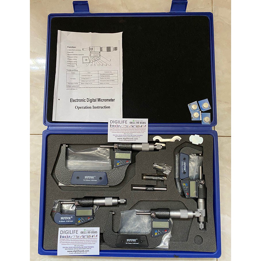 Jual Digital Micrometer 0-25mm 25-50mm 50-75mm 75-100mm Syntek 4pcs Set ...