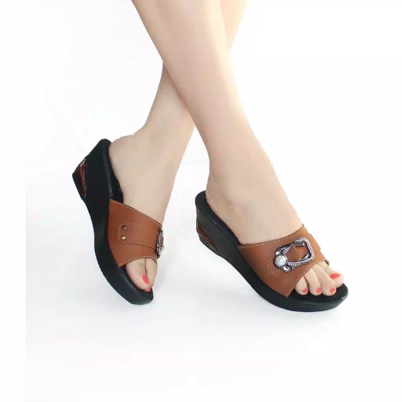Jual Sandal Sendal Wanita Wedges Cewek Casual Selop Slop Hak