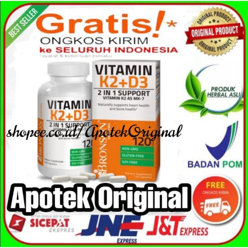 Jual OBAT SUPLEMEN BRONSON VITAMIN D3 5000iu + K2 60/120/250 kapsul