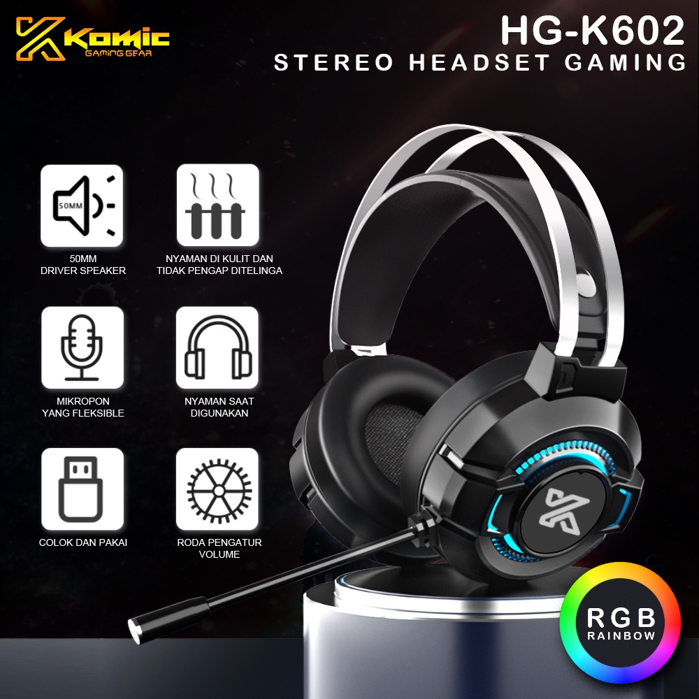 Jual Headset Gaming Komic HG K602 RGB Breathing PC Mobile Gratis