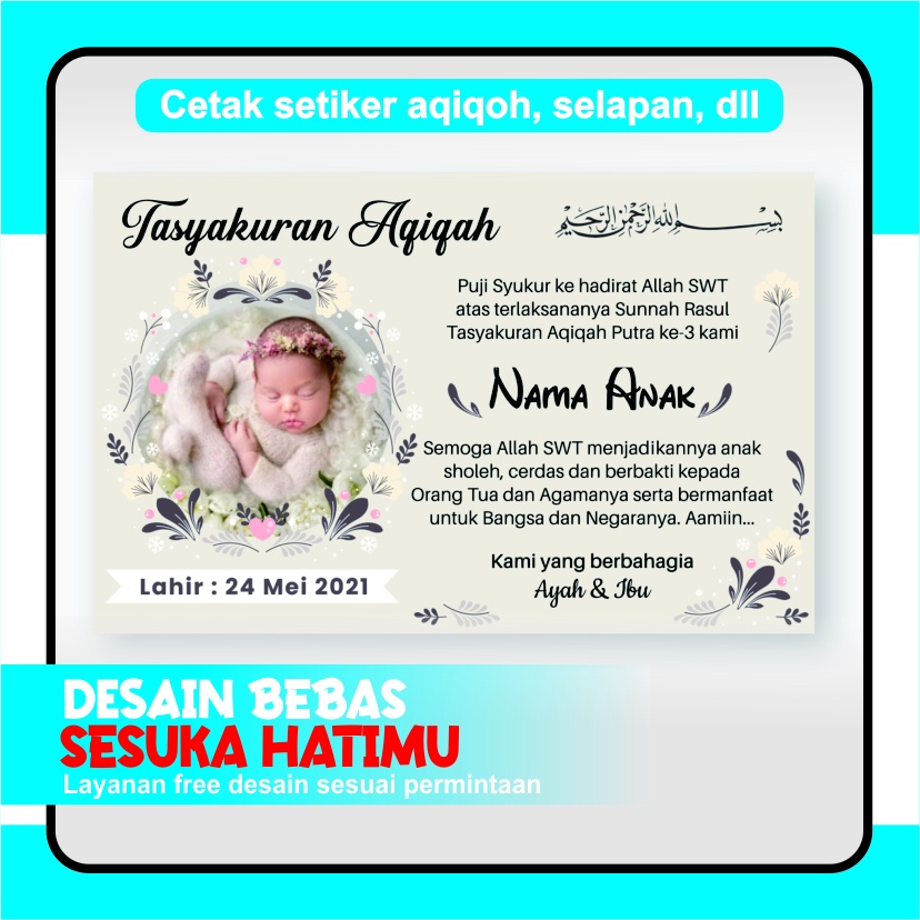 Jual ucapan tasyakuran aqiqoh/ ucapan kelahiran anak cukup 50pcs harga