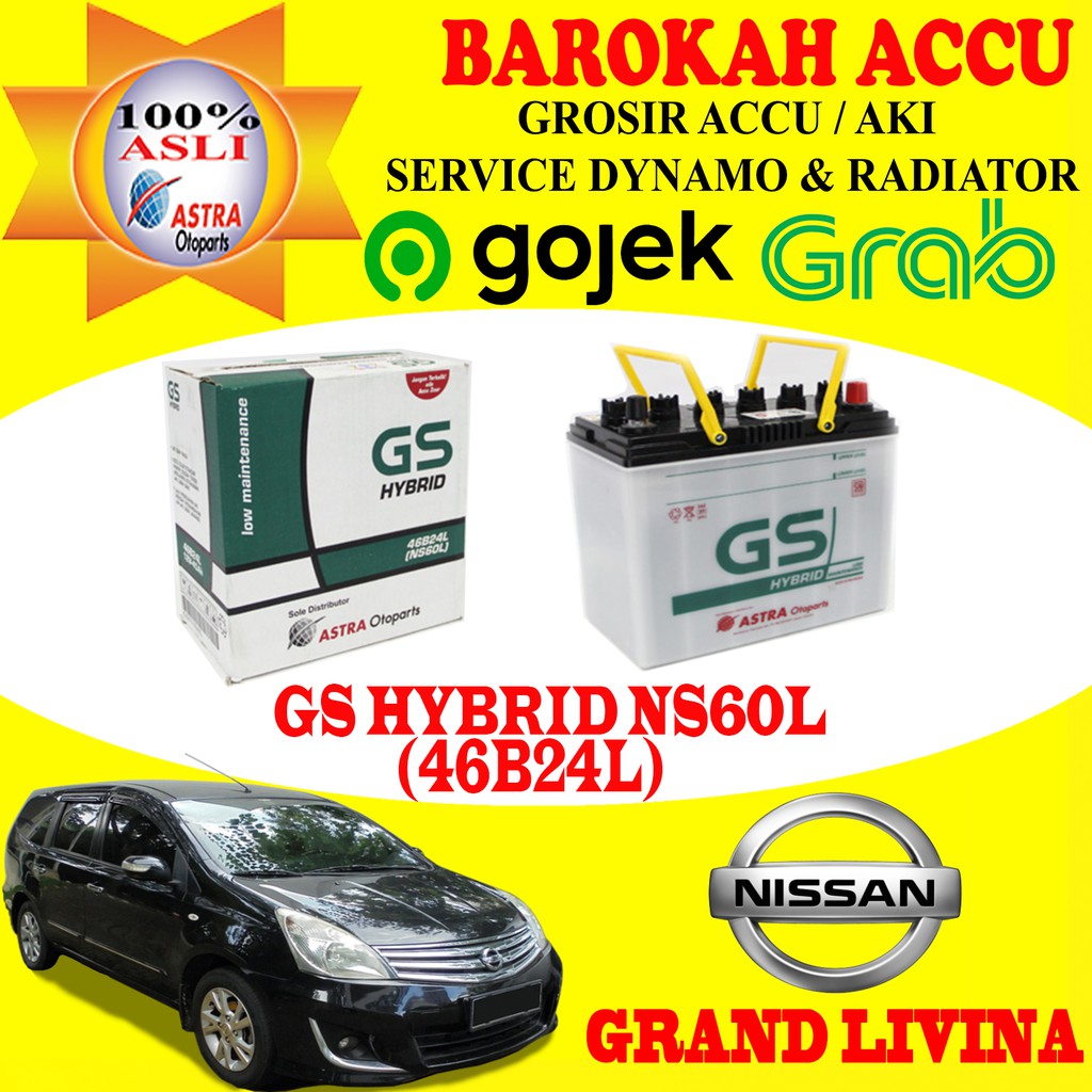 Jual AKI GS ASTRA MOBIL NISSAN GRAND LIVINA GS HYBRID NS60L / 46B24L