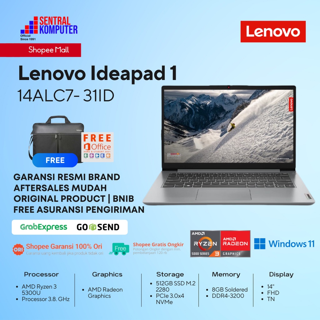 Carte Mère Lenovo IdeaPad 1 14ALC7 - Compatible AMD R3 5300U, 8 Go RAM - Référence 5B21F39039