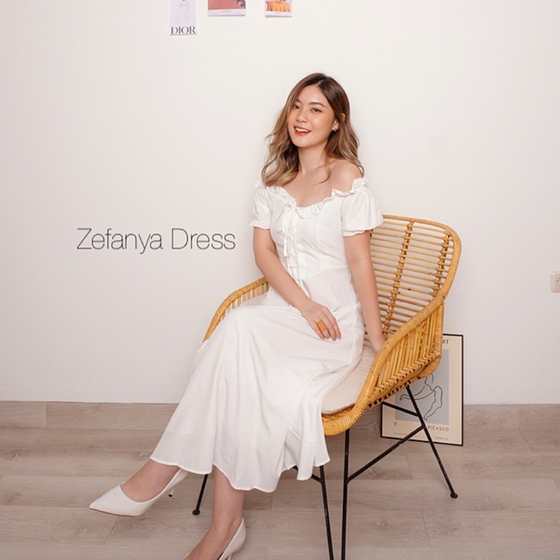 Jual D1333 ZEFANYA KOREAN STYLE SABRINA VINTAGE MIDI DRESS PANTAI POLOS ...