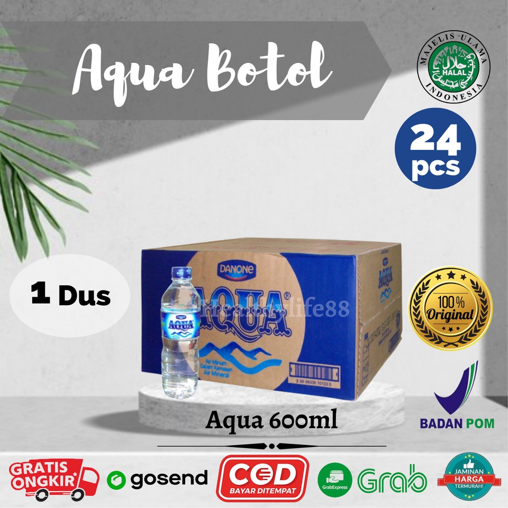 Jual Aqua Botol 600ml X 24 Pcs Air Mineral Minum Ukuran Sedang 1 Dus