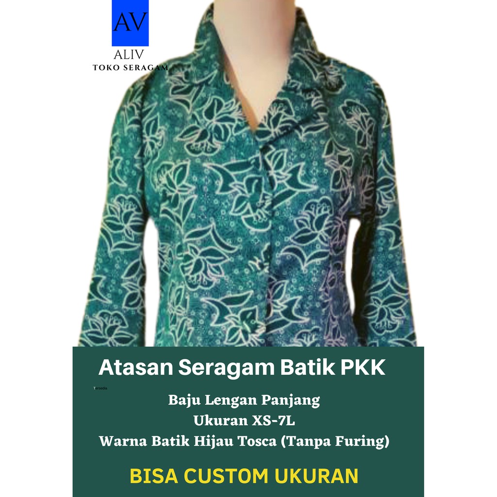 Jual Atasan Seragam Batik PKK Hijau Tosca Ukuran XS-XL Lengan Panjang