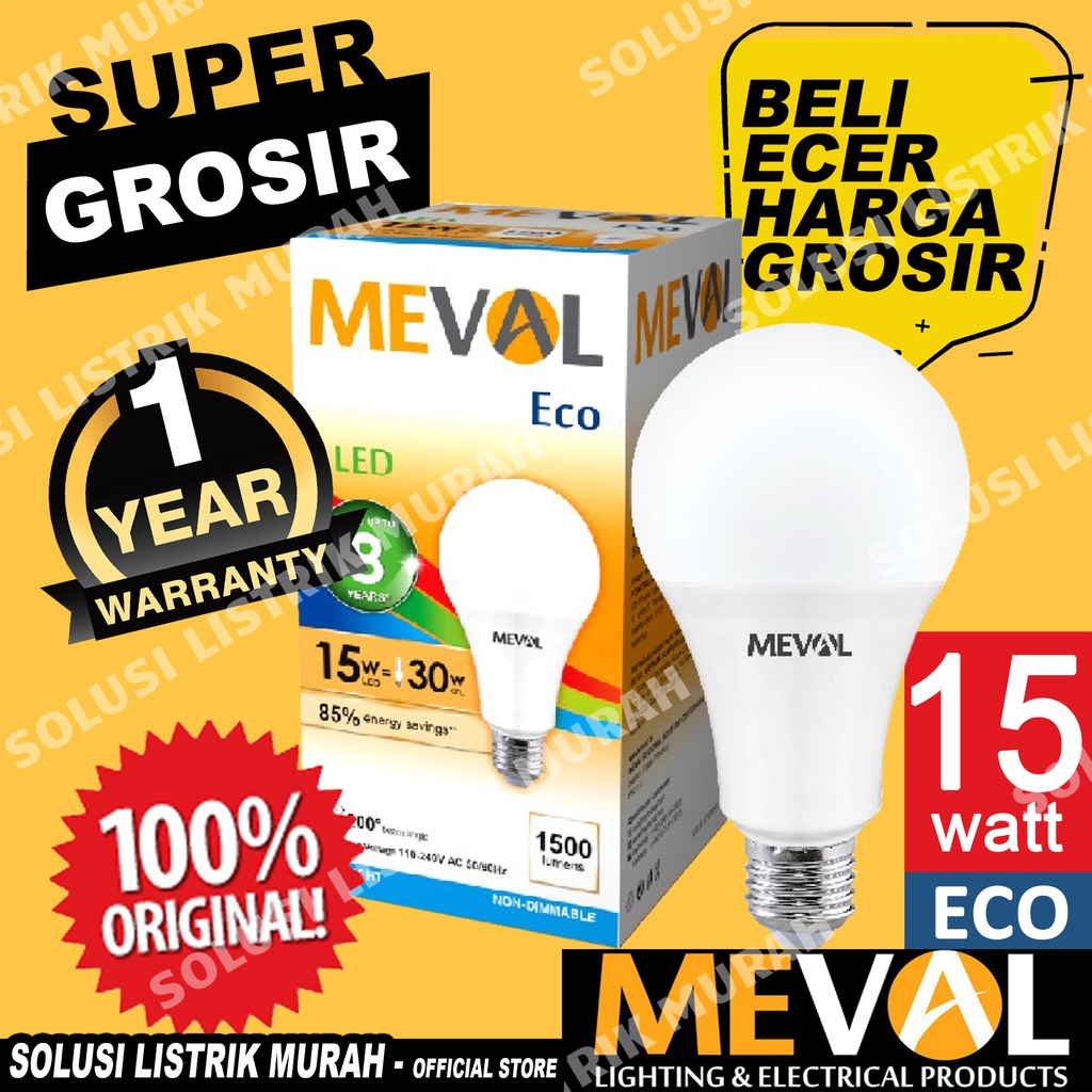 Jual MEVAL Lampu Led Eco 15W Bulb Putih | Shopee Indonesia