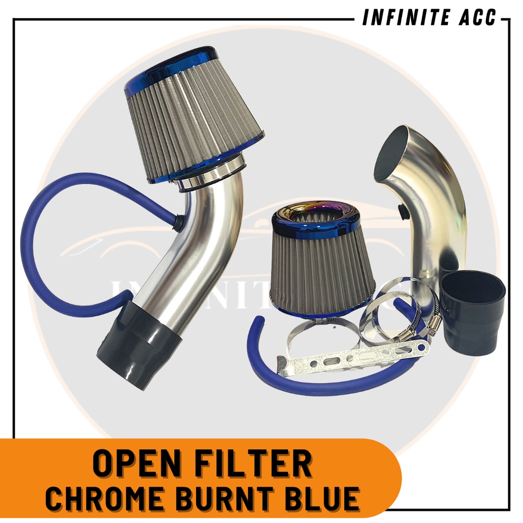 Jual PAKET Open Filter 3inch CHROME BURNT BLUE Air Filter System - Pipa ...