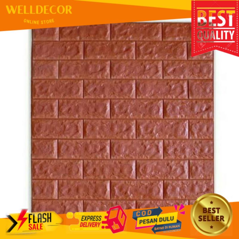 Jual Wallpaper dinding 3D foam Batu bata coklat wallfoam dinding ...