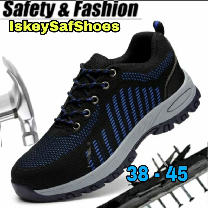Jual SEPATU SAFETY HITAM GARIS BIRU MESH IMPORT | Shopee Indonesia