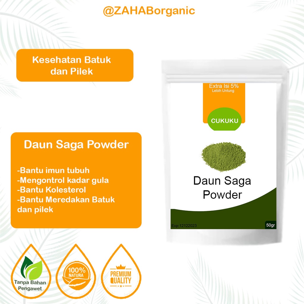 Jual Daun Saga Bubuk Herbal Kesehatan Batuk Sariawan Panas Cukuku Gr