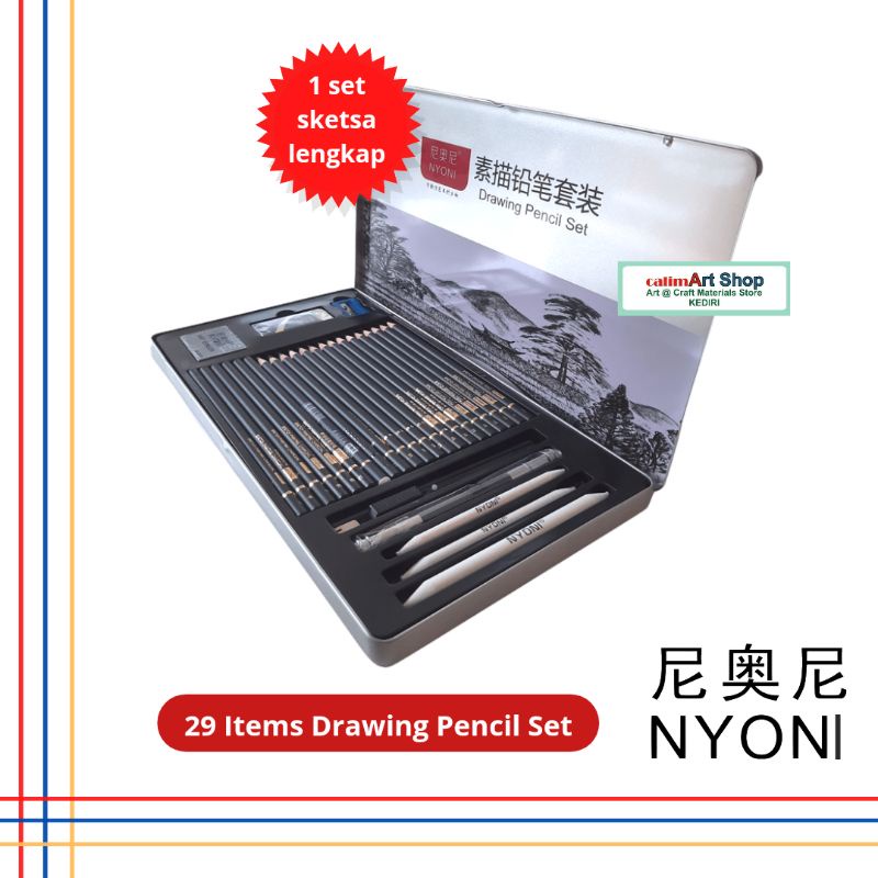 Jual Pensil Gambar Nyoni Drawing Pencil Set Paket Sketsa Lengkap