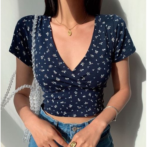 Jual RSB BJ091 Baju Wanita Motif Bunga Crop Top Atasan Korean Sexy ...