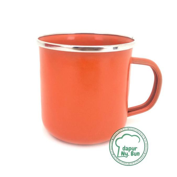 Jual Premium Mug Enamel Polos 150ml Cangkir Kopi Seng Orange Shopee Indonesia