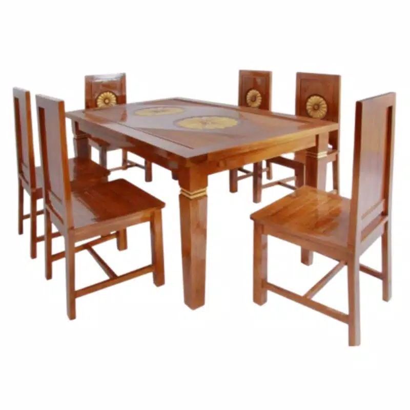Jual SET KURSI MEJA MAKAN KAYU JATI MINIMALIS 6 KURSI + MEJA UNTUK