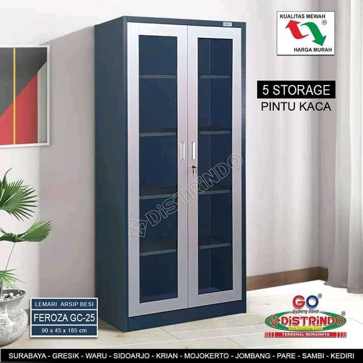 Jual Lemari Besi Arsip Kantor 2 Pintu Kaca Tinggi 185cm Plat Besi Tebal ...