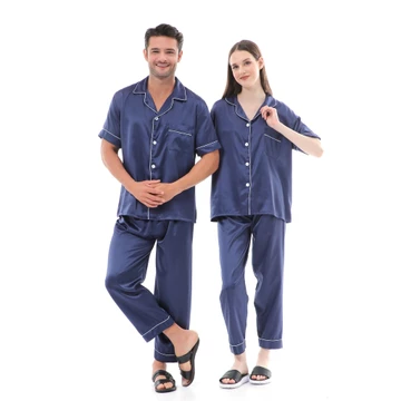 Zavyn Setelan Piyama Couple Short Sleeve Satin Lengan Pendek