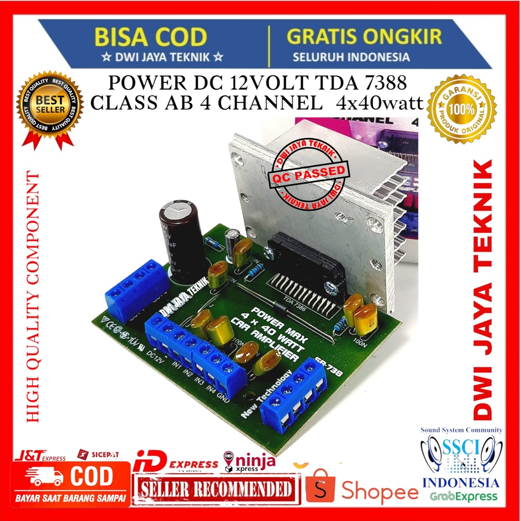 Jual POWER DC 12 VOLT 4Chanel TDA 7388 4x40watt Clas AB High Component ...