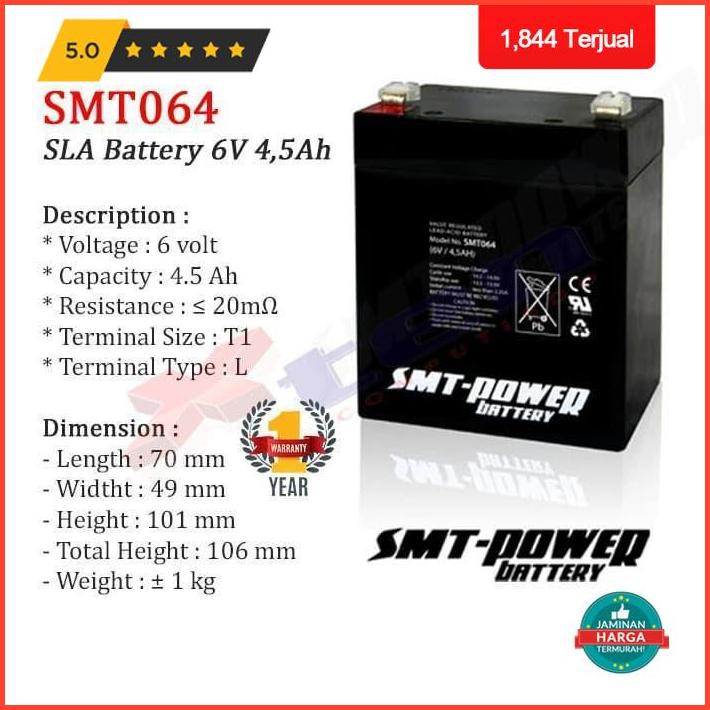 Jual Battery Samoto Smt064 6V 4.5Ah - Battery Lampu Emergency / Aki ...