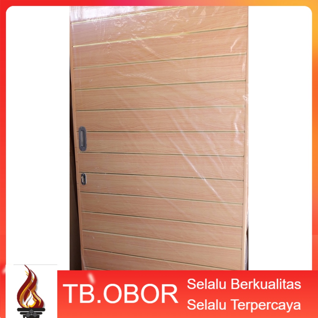 Jual Pintu Sliding Geser Pvc Motif Garis Tali Emas Kombinasi Warna Coklat Corak Serat Urat Kayu