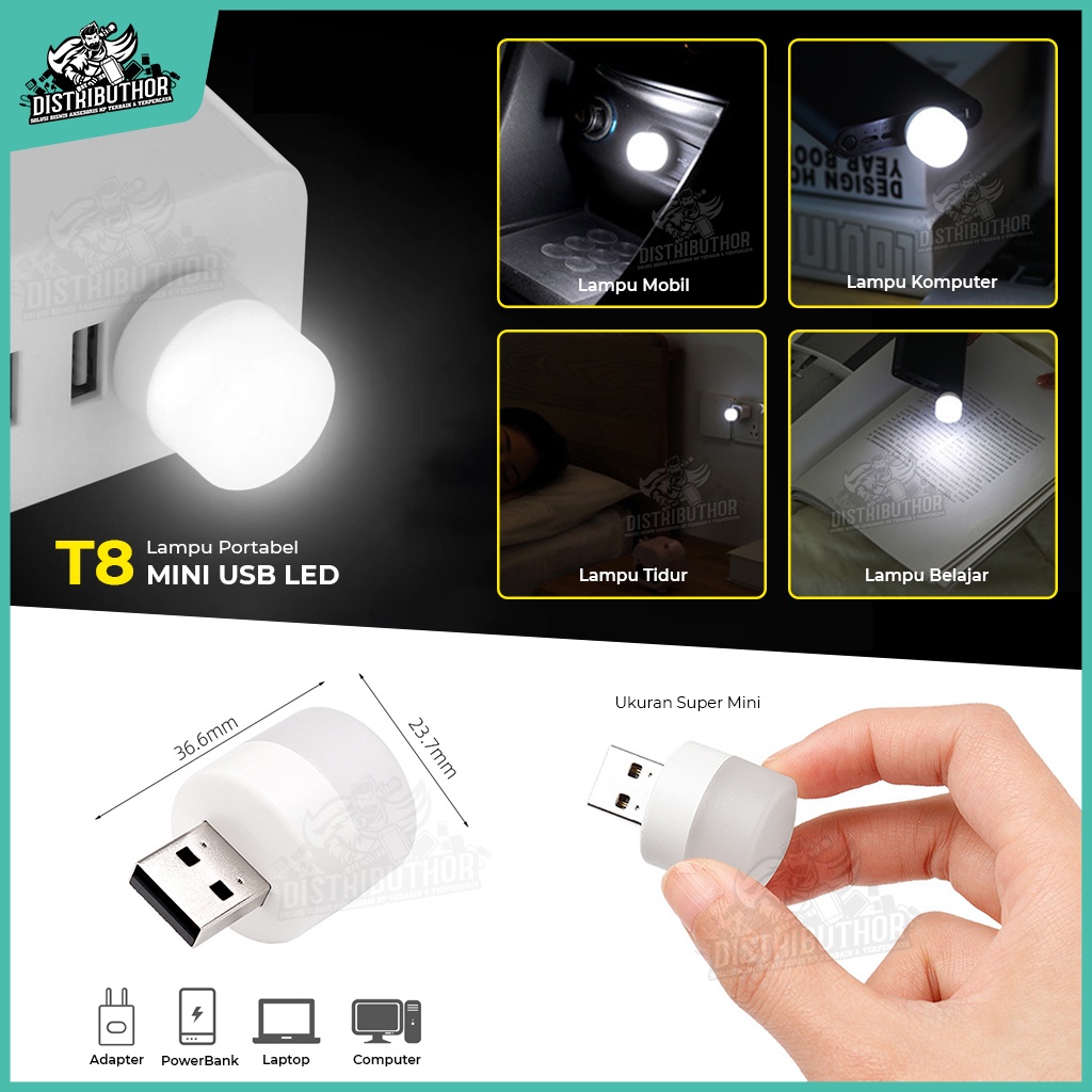 Jual Lampu USB LED Mini Portable Lid Ukuran Kecil Bulat Bolam let Terang  Untuk Lampu Darurat Emergency tidur baca belajar Laptop Mobil