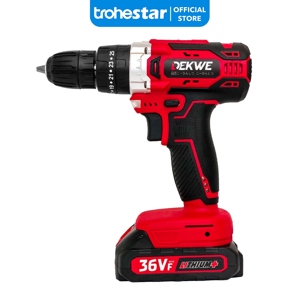 Jual TROHESTAR Dekwe Cordless Drill Bor 36VF Mesin Bor Baterai 10mm ...