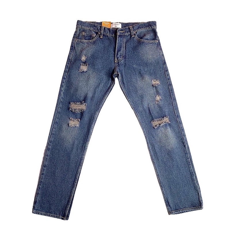 Jual QckSlvr Long Ripped Jeans ( Dark Blue ) | Shopee Indonesia