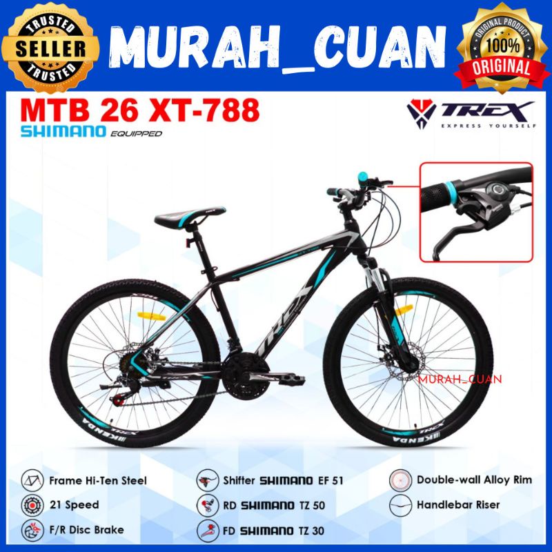 Jual Sepeda Gunung MTB 26 Inch TREX XT 788 3x7Sp Shimano Discbrake xt 788 3 x 7 speed Cakram Shopee Indonesia