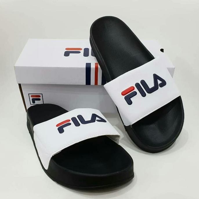 Jual SANDAL FILA SLOP BLACK WHITE FOR MAN PREMIUM ORIGINAL