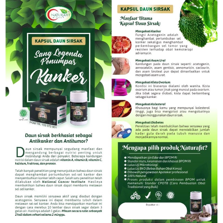 Jual Kapsul Daun Sirsak Naturafit Isi Kapsul Obat Kanker Kista Kanker Ovarium Kanker