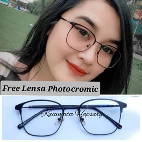 Frame Kacamata Wanita 1924 Besi Lensa Photocromic Kacamata Minus Anti Radiasi 2 In 1