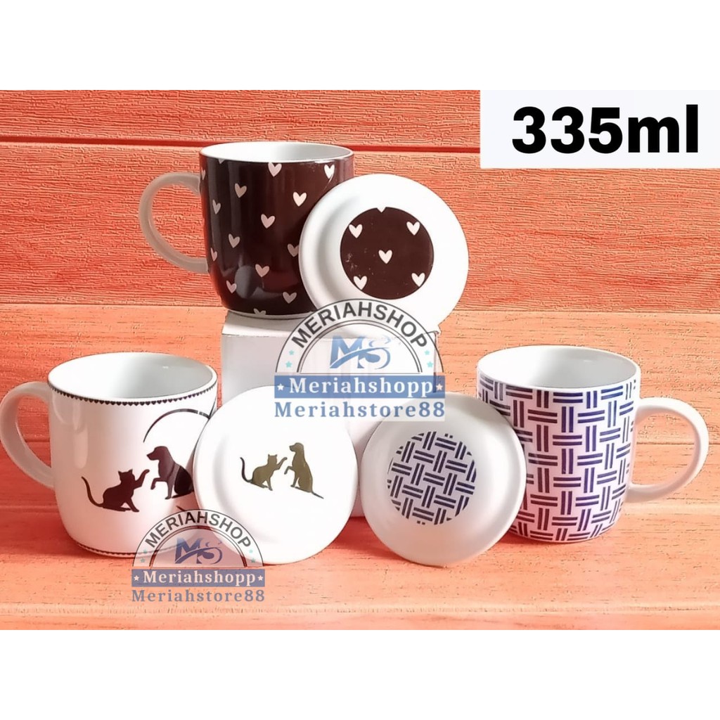 Jual Cangkir Gelas Mug 335ml Keramik TEBALL Plus Penutup Kopi Teh Air Shopee Indonesia