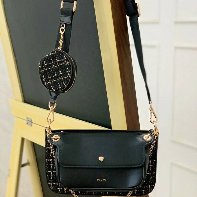 Jual Pedro Tweed Double Flap Shoulder Bag Shopee Indonesia